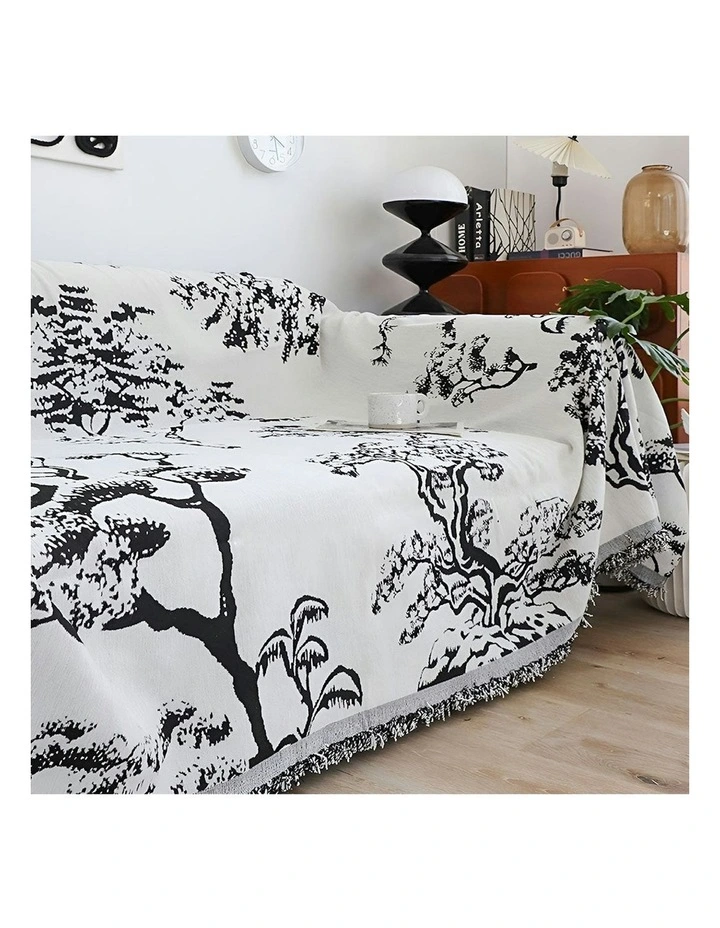 Two-seater Tree Print Polyester Sofa Cover 180x260cm in White image 7
