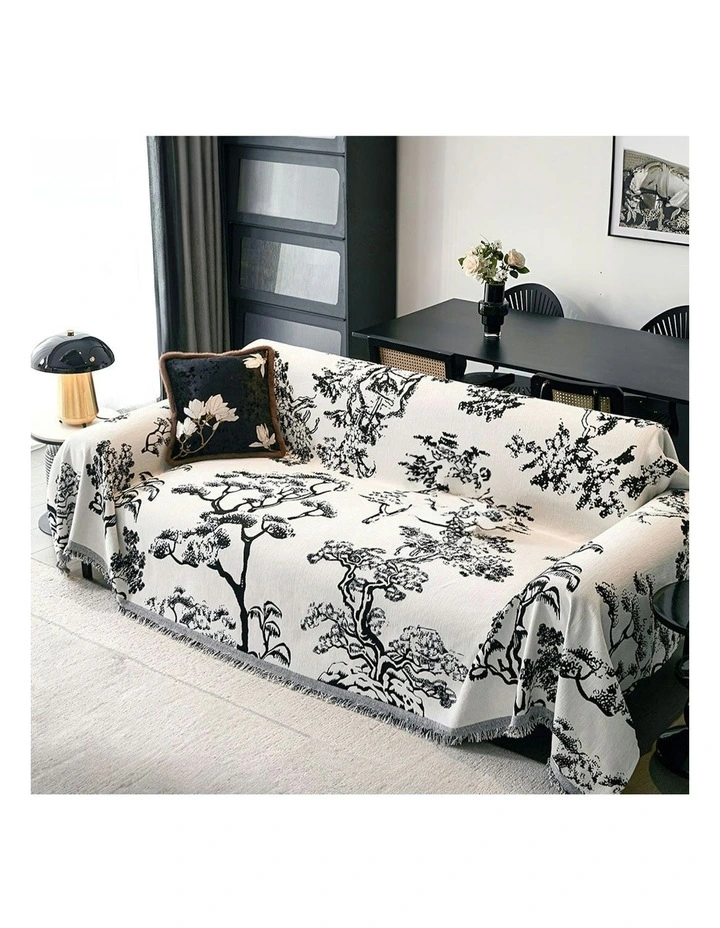 Three-seater Tree Print Polyester Sofa Cover 180x340cm in White image 2
