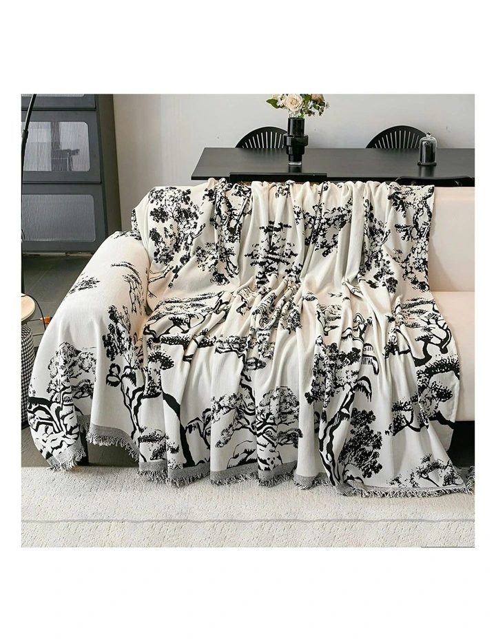 Three-seater Tree Print Polyester Sofa Cover 180x340cm in White image 3