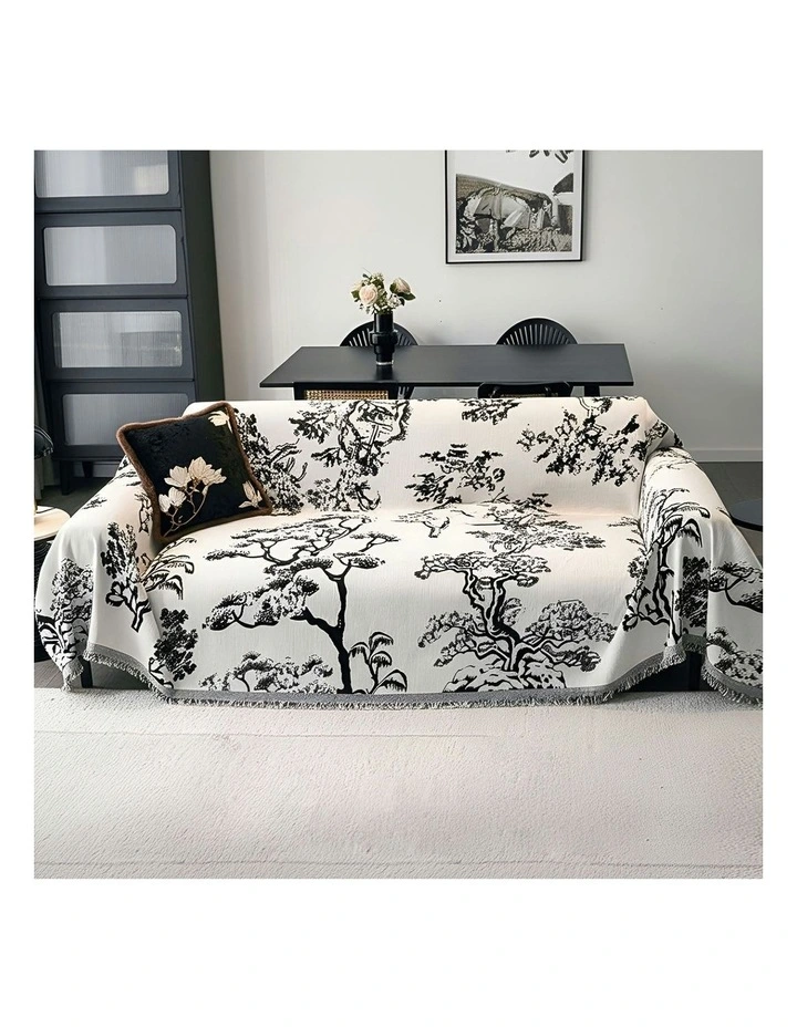 Three-seater Tree Print Polyester Sofa Cover 180x340cm in White image 4