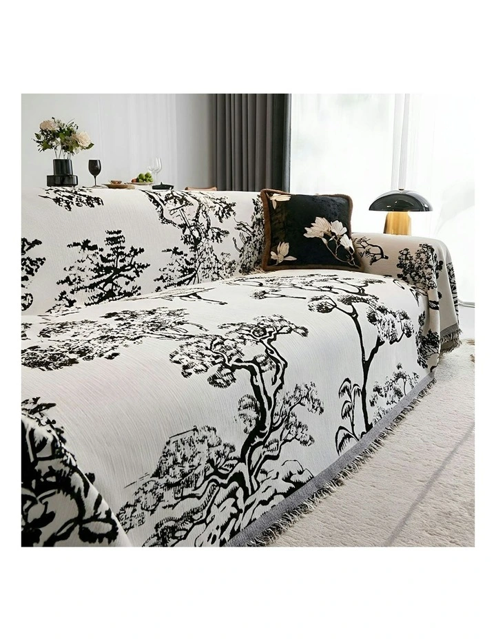 Three-seater Tree Print Polyester Sofa Cover 180x340cm in White image 5