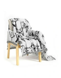 Four-seater Tree Print Polyester Sofa Cover 180x420cm in White