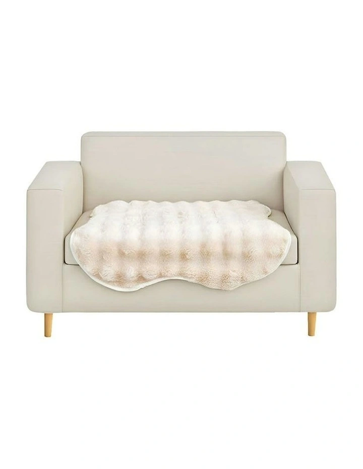 One-seater Faux Fur Polyester Throw Blanket 90x90cm in Cream image 1