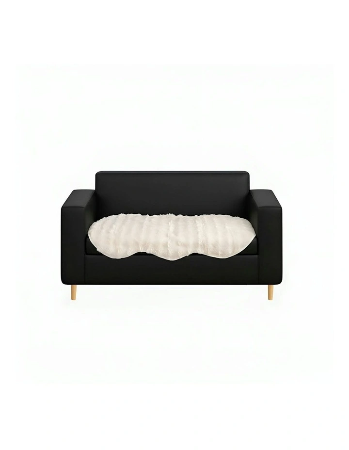Two-seater Faux Fur Polyester Throw Blanket 90x160cm in Cream image 1