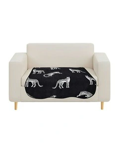One-Seater Leopard Print Throw Blanket Sofa Cover 90x90cm in Black