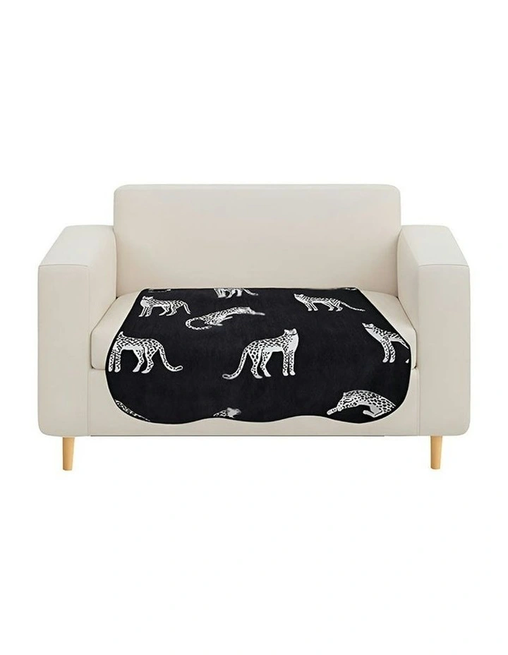 One-Seater Leopard Print Throw Blanket Sofa Cover 90x90cm in Black image 1
