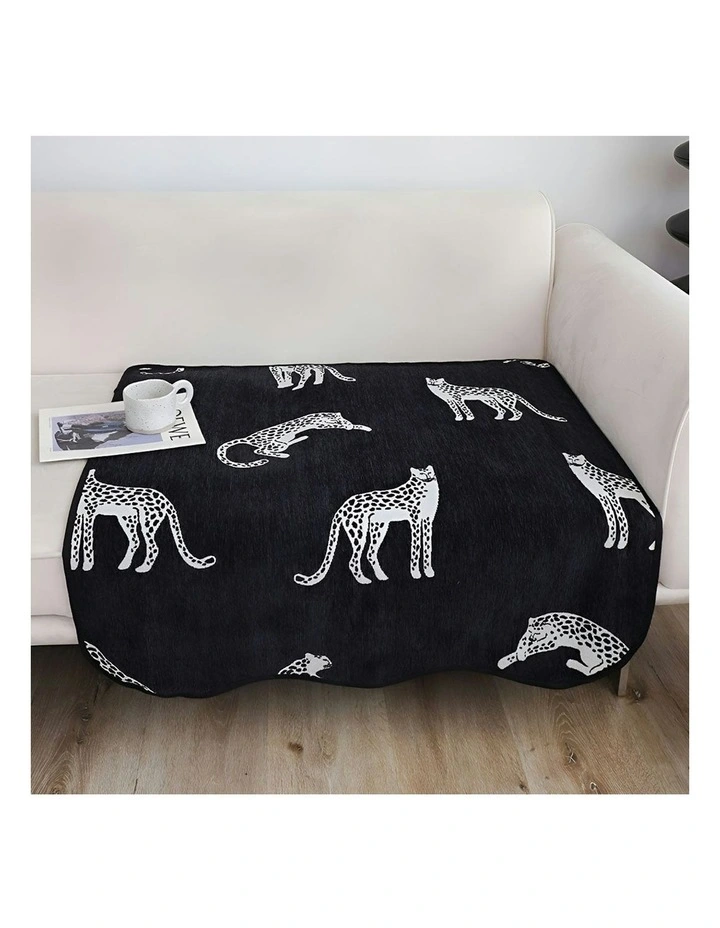 One-Seater Leopard Print Throw Blanket Sofa Cover 90x90cm in Black image 3