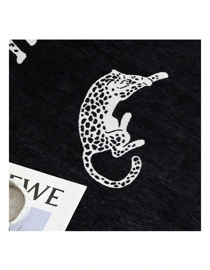 Two-Seater Leopard Print Throw Blanket Sofa Cover 90x160cm in Black image 6