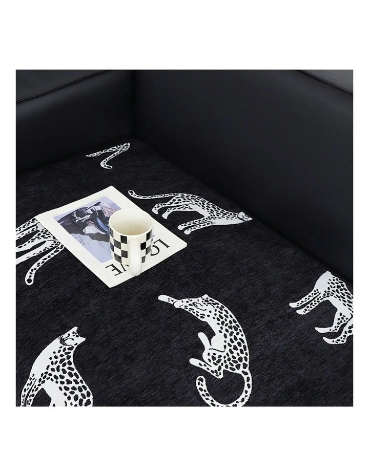 Three-Seater Leopard Print Throw Blanket Sofa Cover 90x210cm in Black image 7
