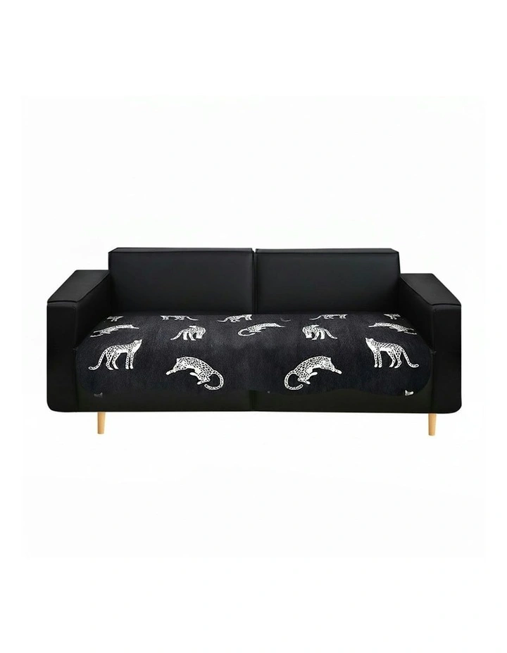 Four-Seater Leopard Print Throw Blanket Sofa Cover 90x260cm in Black image 1