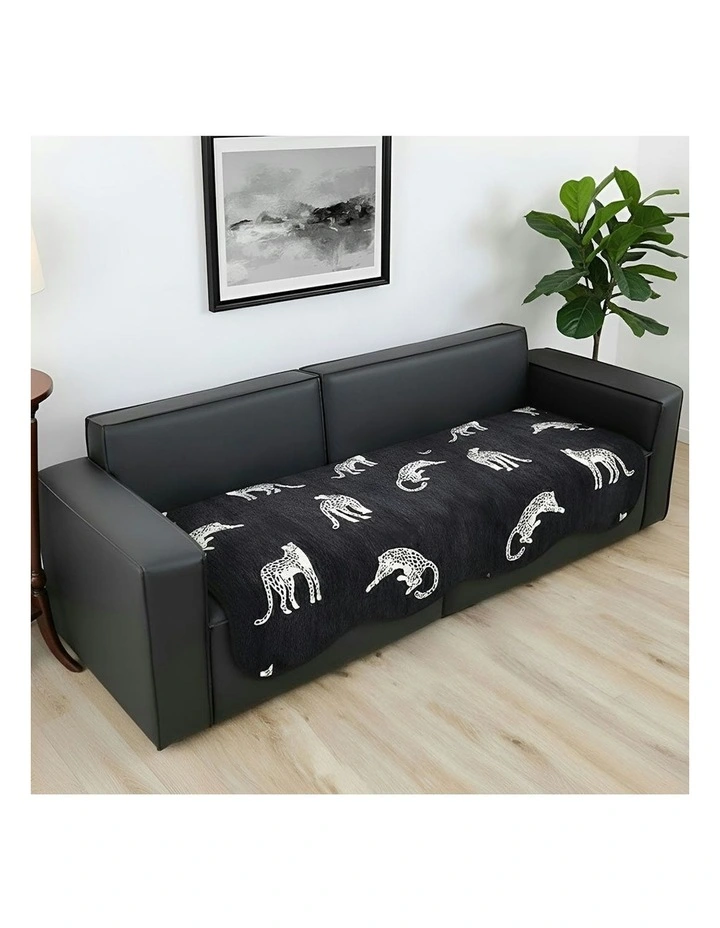 Four-Seater Leopard Print Throw Blanket Sofa Cover 90x260cm in Black image 3