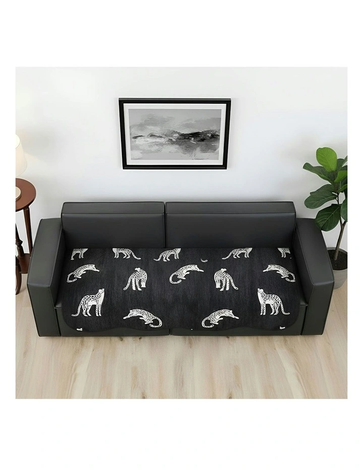 Four-Seater Leopard Print Throw Blanket Sofa Cover 90x260cm in Black image 5