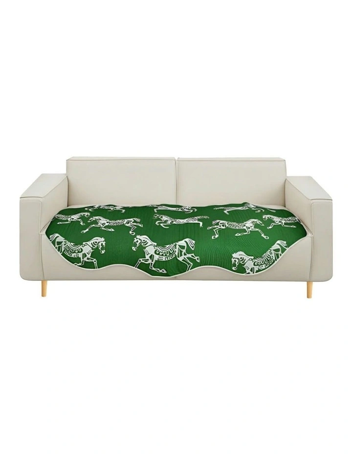 SOGA Four-Seater Green Horse Print 90x260cm Throw Blanket Sofa Cover image 1