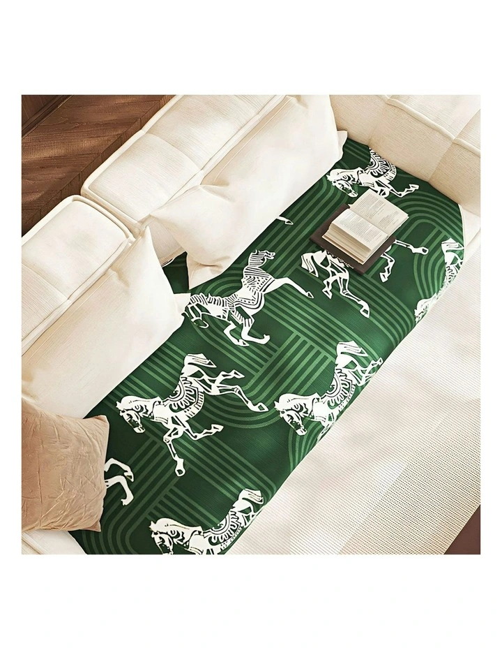 SOGA Four-Seater Green Horse Print 90x260cm Throw Blanket Sofa Cover image 5