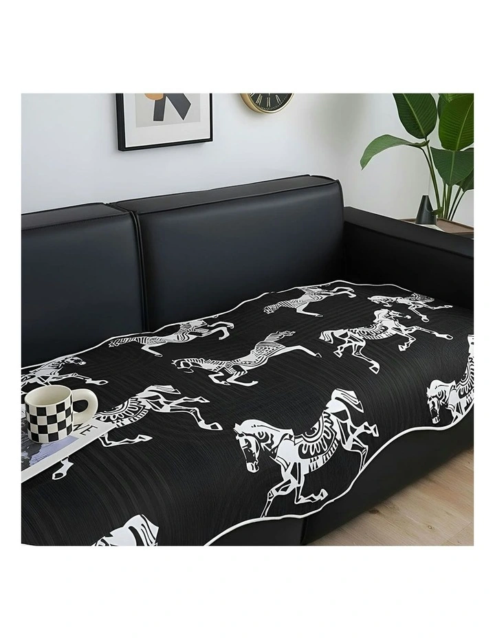 Two-Seater Horse Print Throw Blanket Sofa Cover 90x180cm in Black image 5