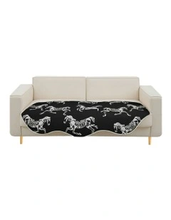 Four-Seater Horse Print Throw Blanket Sofa Cover 90x260cm in Black
