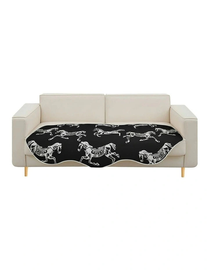 Four-Seater Horse Print Throw Blanket Sofa Cover 90x260cm in Black image 1