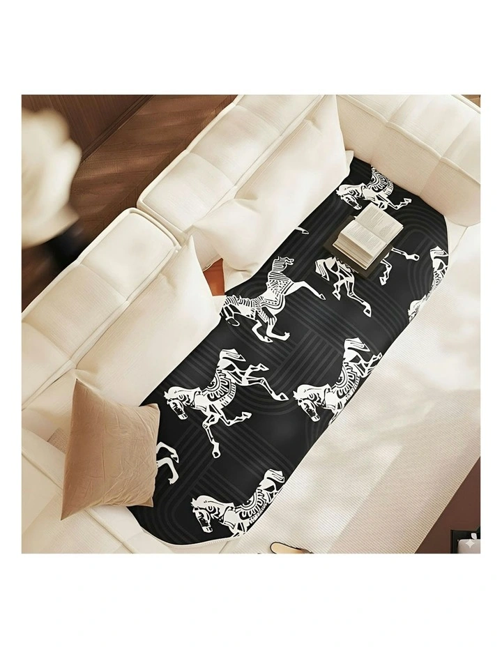 Four-Seater Horse Print Throw Blanket Sofa Cover 90x260cm in Black image 5