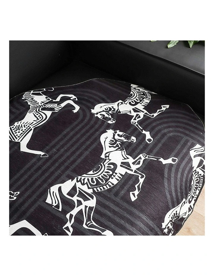 Four-Seater Horse Print Throw Blanket Sofa Cover 90x260cm in Black image 7