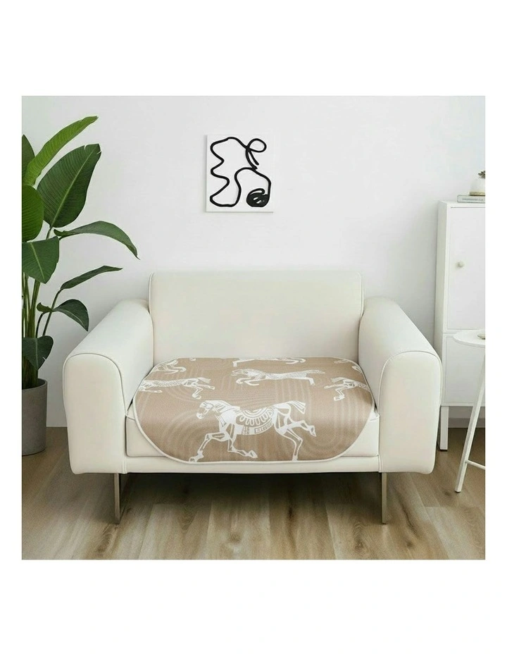 One-Seater Horse Print Sofa Cover 90x90cm in Beige image 2
