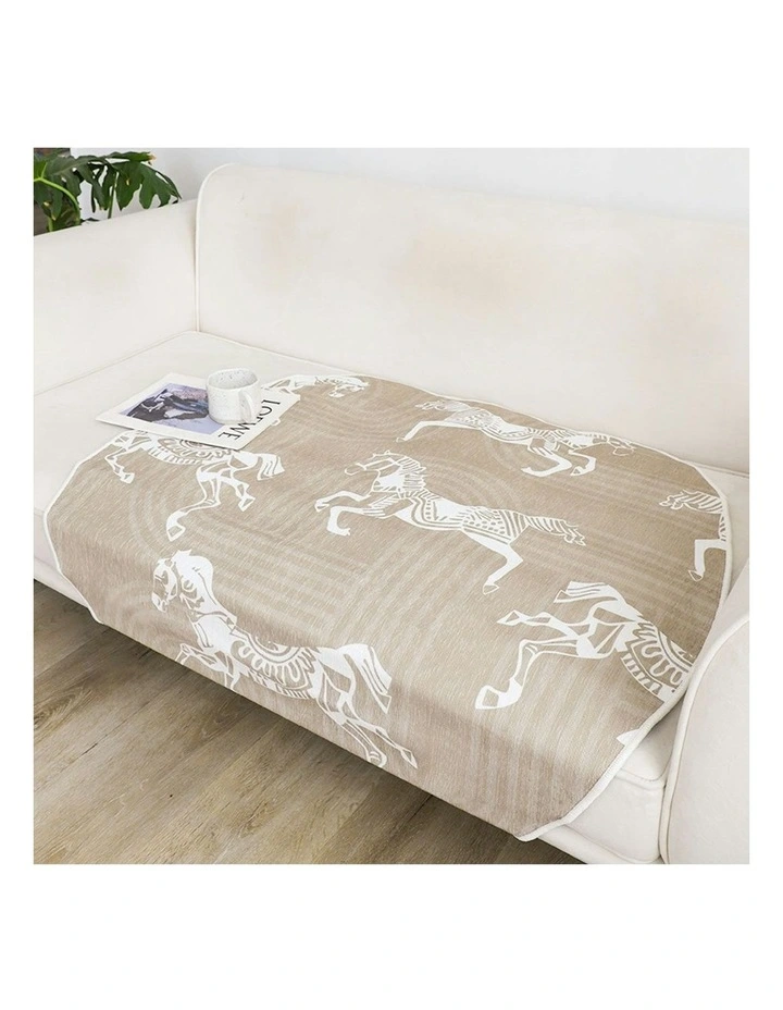 One-Seater Horse Print Sofa Cover 90x90cm in Beige image 7