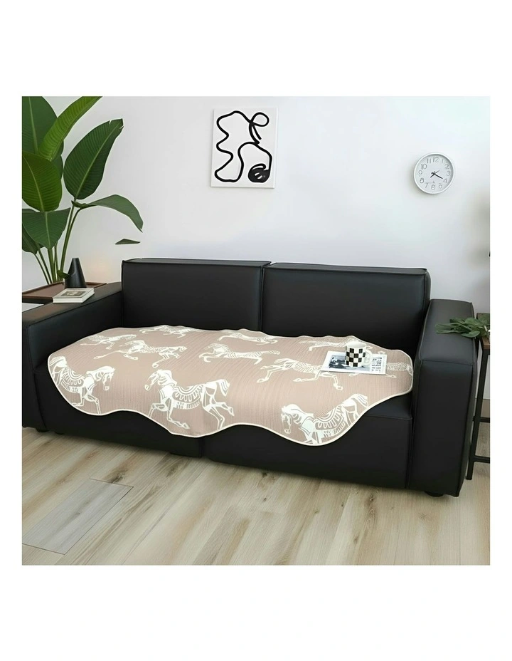 Two-Seater Horse Print Throw Blanket Sofa Cover 90x90cm in Beige image 3