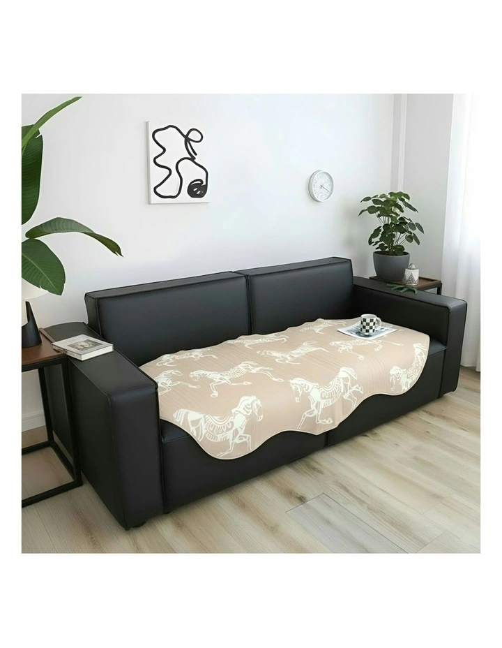 Two-Seater Horse Print Throw Blanket Sofa Cover 90x90cm in Beige image 4