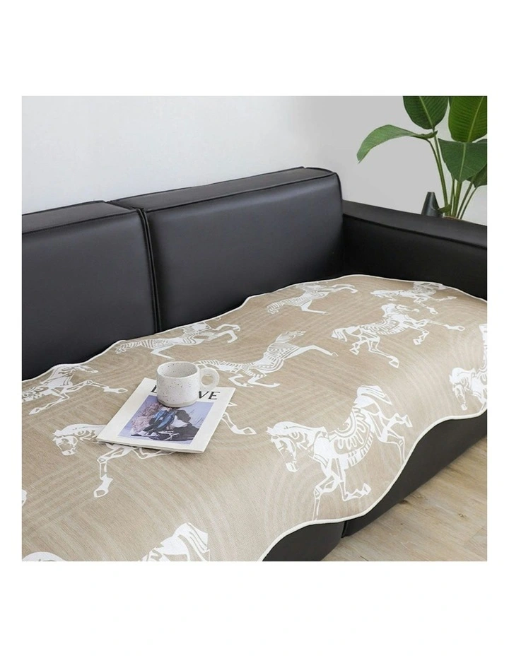 Two-Seater Horse Print Throw Blanket Sofa Cover 90x90cm in Beige image 5