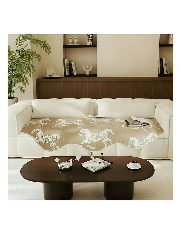 Three-Seater Horse Print Throw Blanket Sofa Cover 90x210cm in Beige image 2