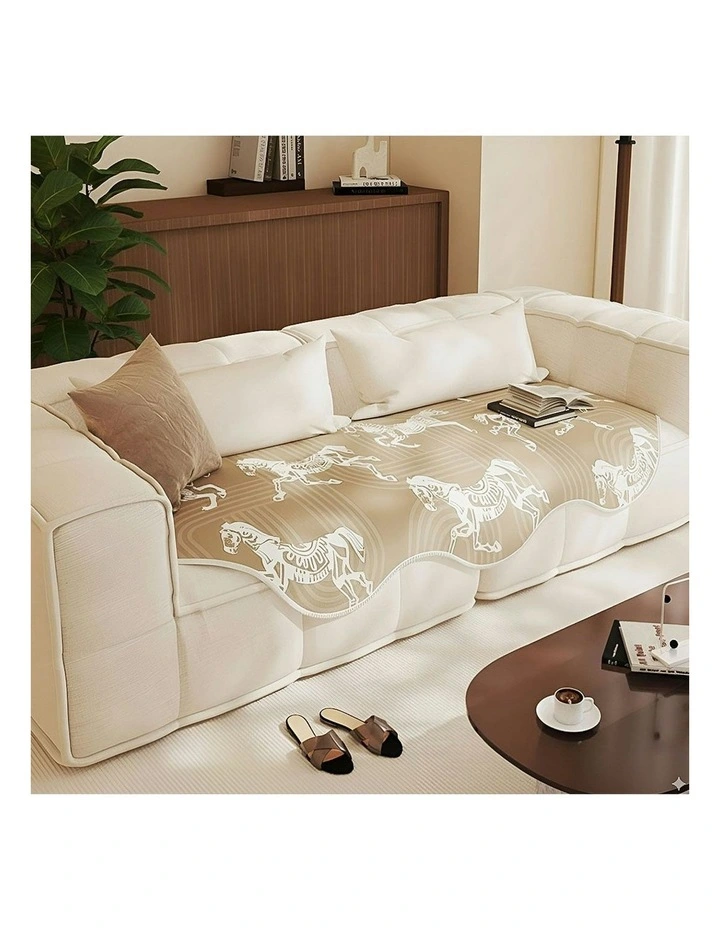 Three-Seater Horse Print Throw Blanket Sofa Cover 90x210cm in Beige image 3