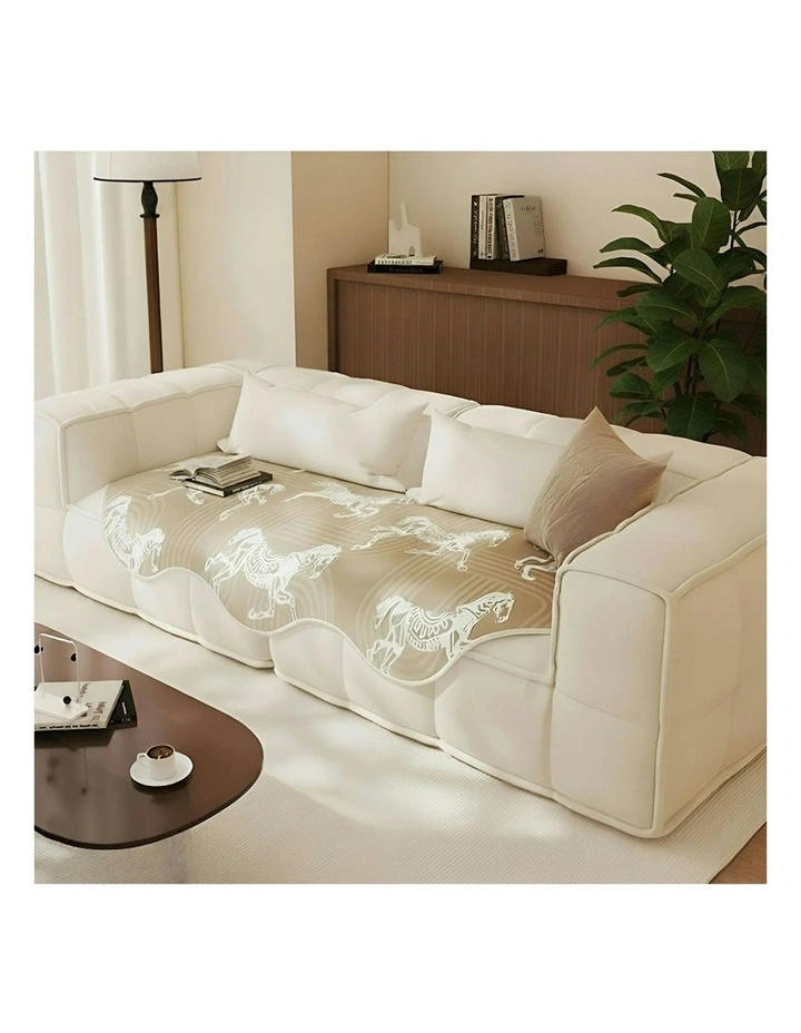 Three-Seater Horse Print Throw Blanket Sofa Cover 90x210cm in Beige image 4