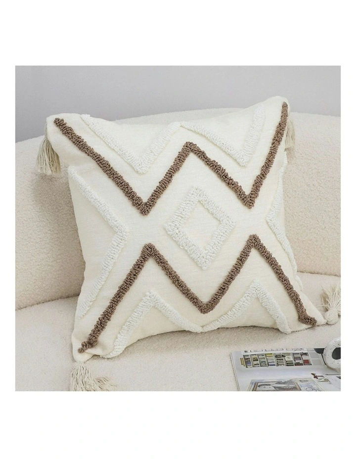 Boho Tufted Cushion 45cm in White image 4