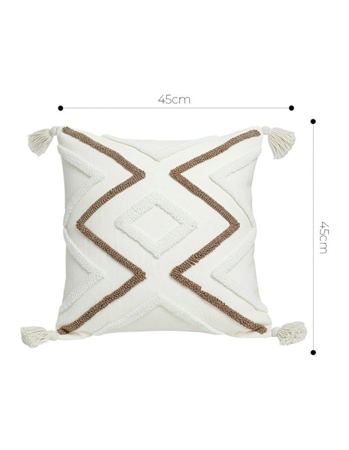 Boho Tufted Cushion 45cm in White image 5