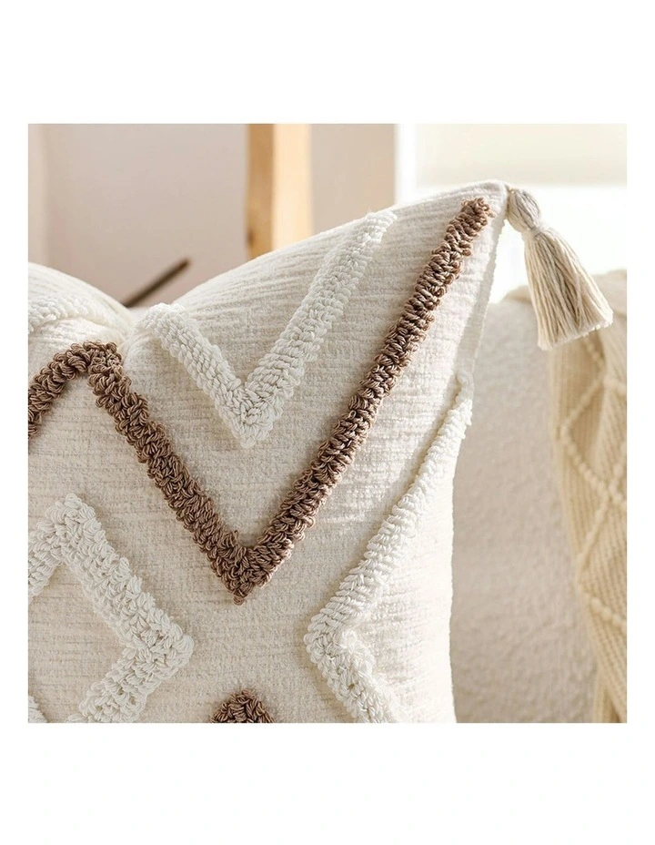 Boho Tufted Cushion 45cm in White image 7