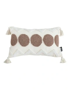 Boho Tufted Cushion 30x50cm in White/Brown