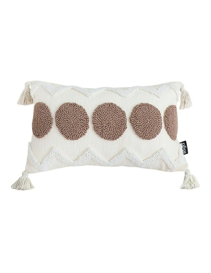 Boho Tufted Cushion 30x50cm in White/Brown image 1