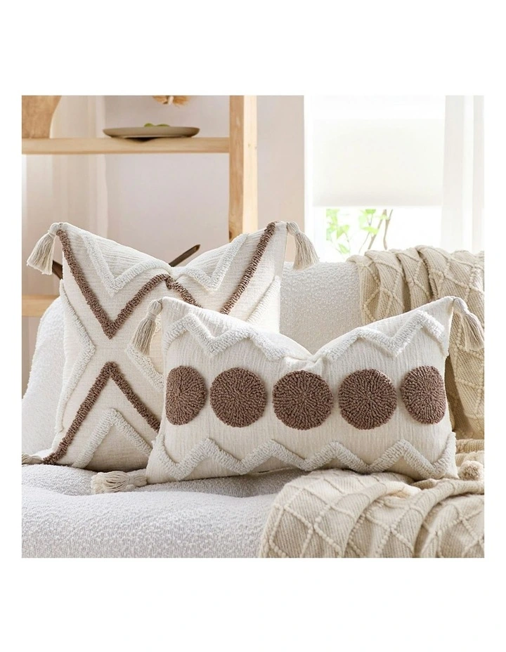 Boho Tufted Cushion 30x50cm in White/Brown image 2