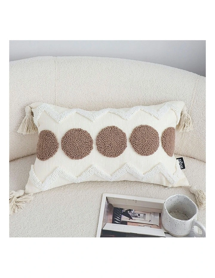 Boho Tufted Cushion 30x50cm in White/Brown image 3