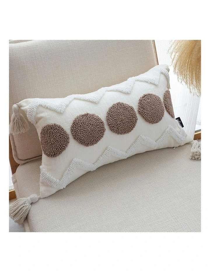 Boho Tufted Cushion 30x50cm in White/Brown image 4