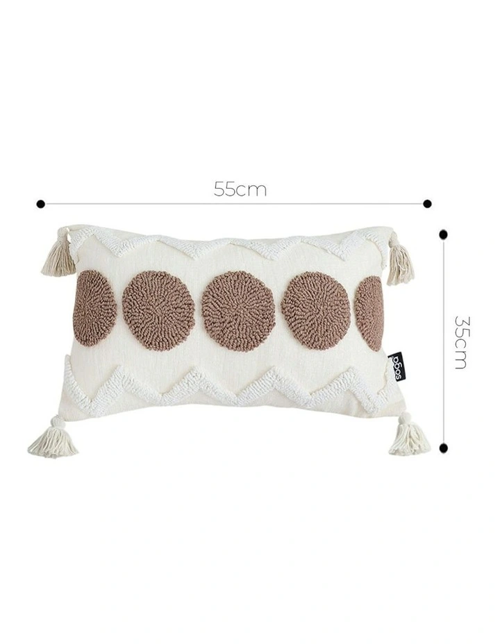 Boho Tufted Cushion 30x50cm in White/Brown image 5