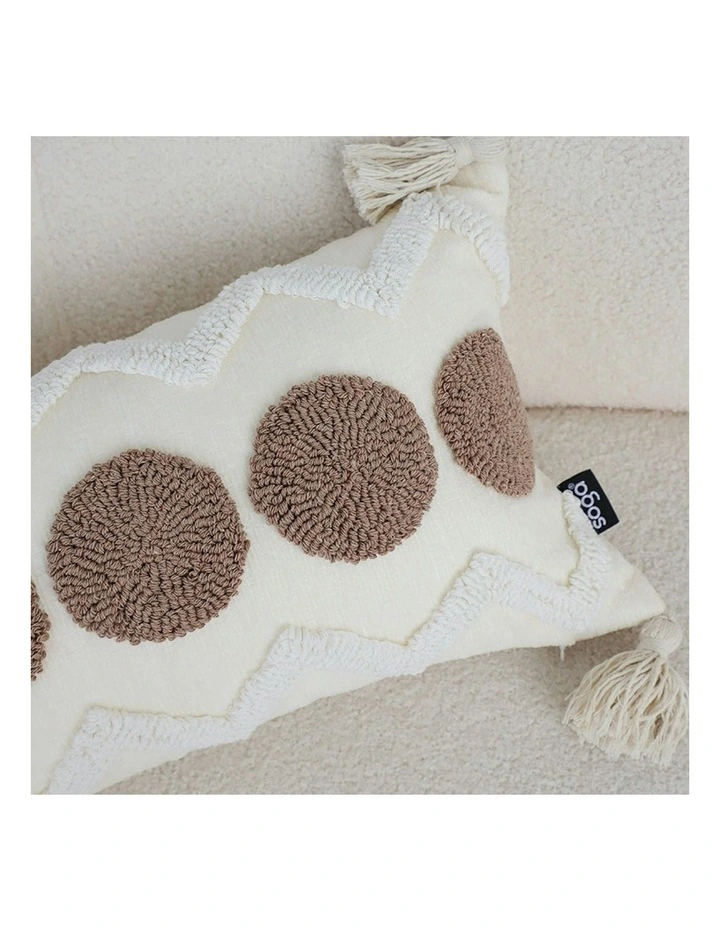Boho Tufted Cushion 30x50cm in White/Brown image 6