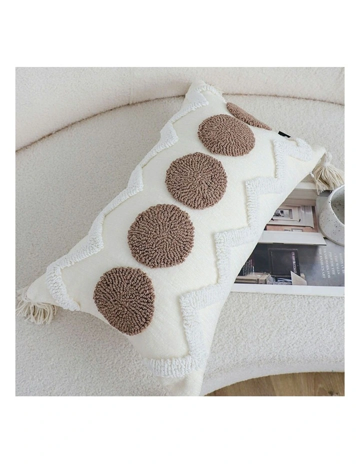Boho Tufted Cushion 30x50cm in White/Brown image 7
