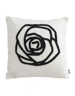 Rose Flower Pattern Decorative Throw Pillow Embroidered Cushion 45cm in White Black