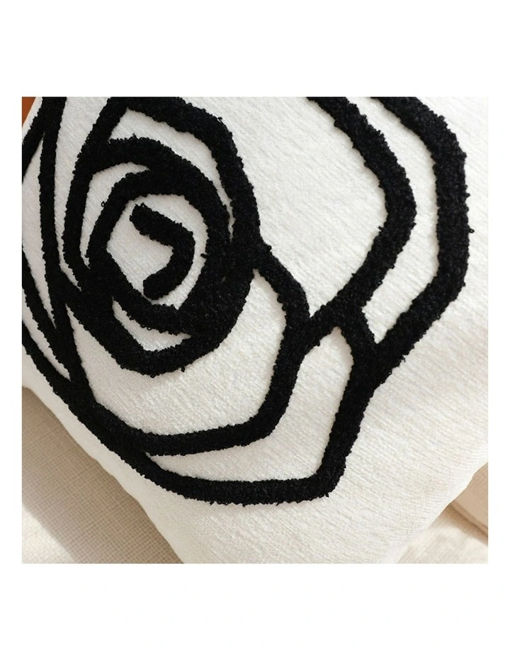 Rose Flower Pattern Decorative Throw Pillow Embroidered Cushion 45cm in White Black image 6