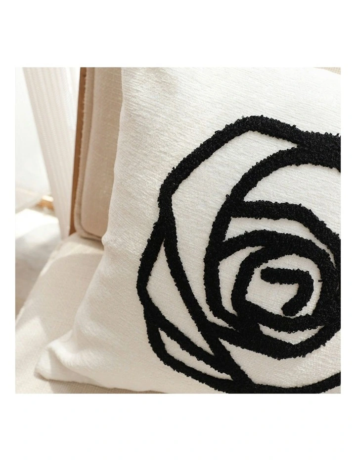 Rose Flower Pattern Decorative Throw Pillow Embroidered Cushion 45cm in White Black image 7