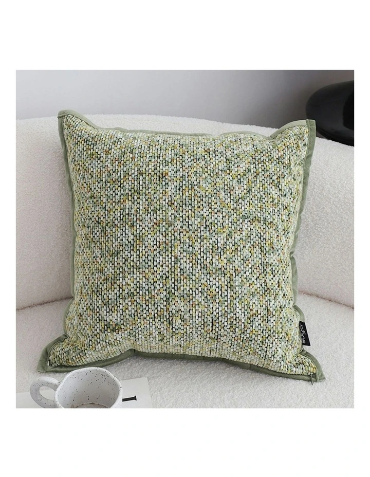 Textured Decorative Throw Pillow Woven Cushion 45cm in Green Yellow Multi-Color image 2