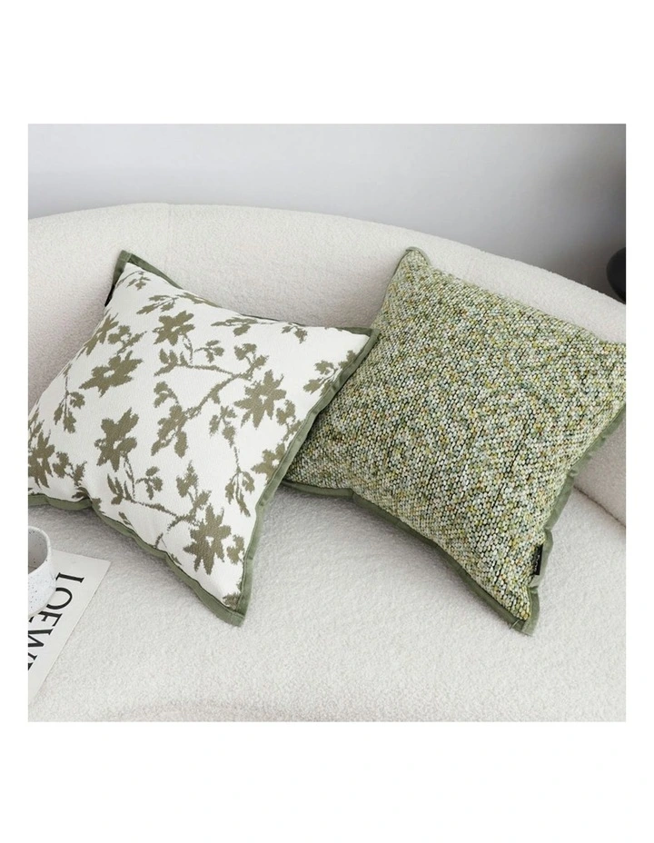 Textured Decorative Throw Pillow Woven Cushion 45cm in Green Yellow Multi-Color image 3