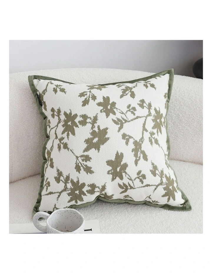 Leaf Botanical Pattern Decorative Throw Pillow Floral Cushion 45cm in White Green image 2