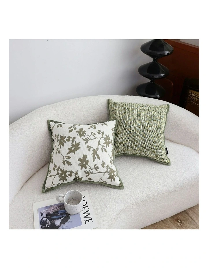 Leaf Botanical Pattern Decorative Throw Pillow Floral Cushion 45cm in White Green image 3