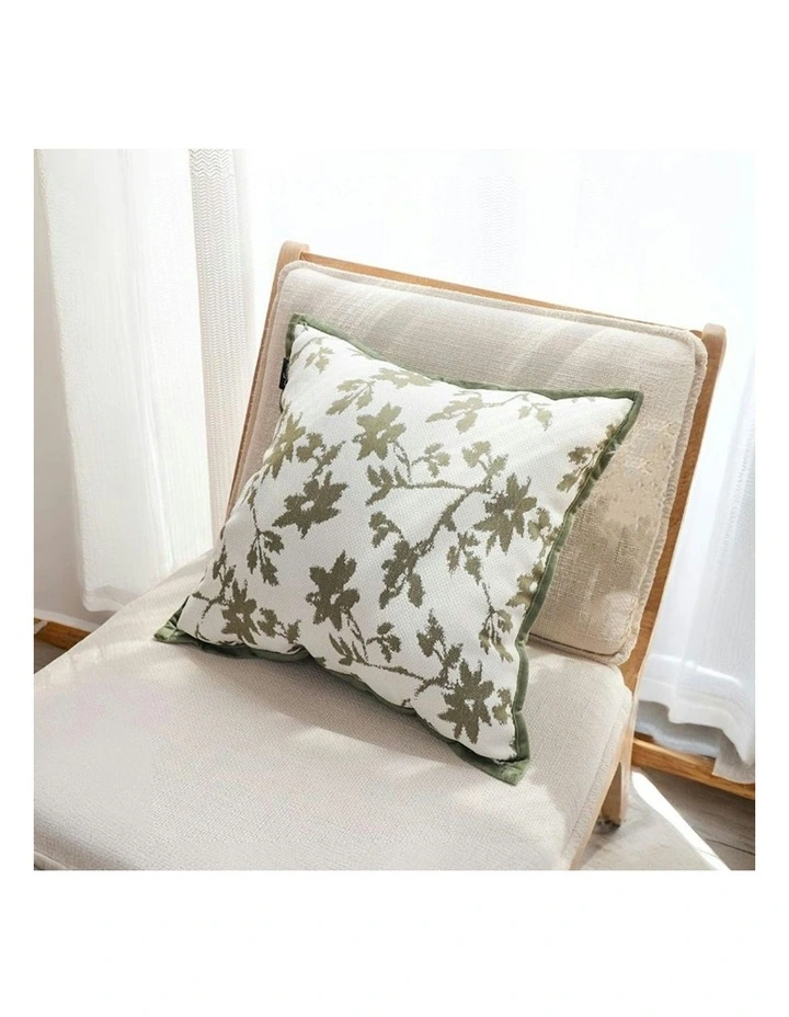 Leaf Botanical Pattern Decorative Throw Pillow Floral Cushion 45cm in White Green image 4